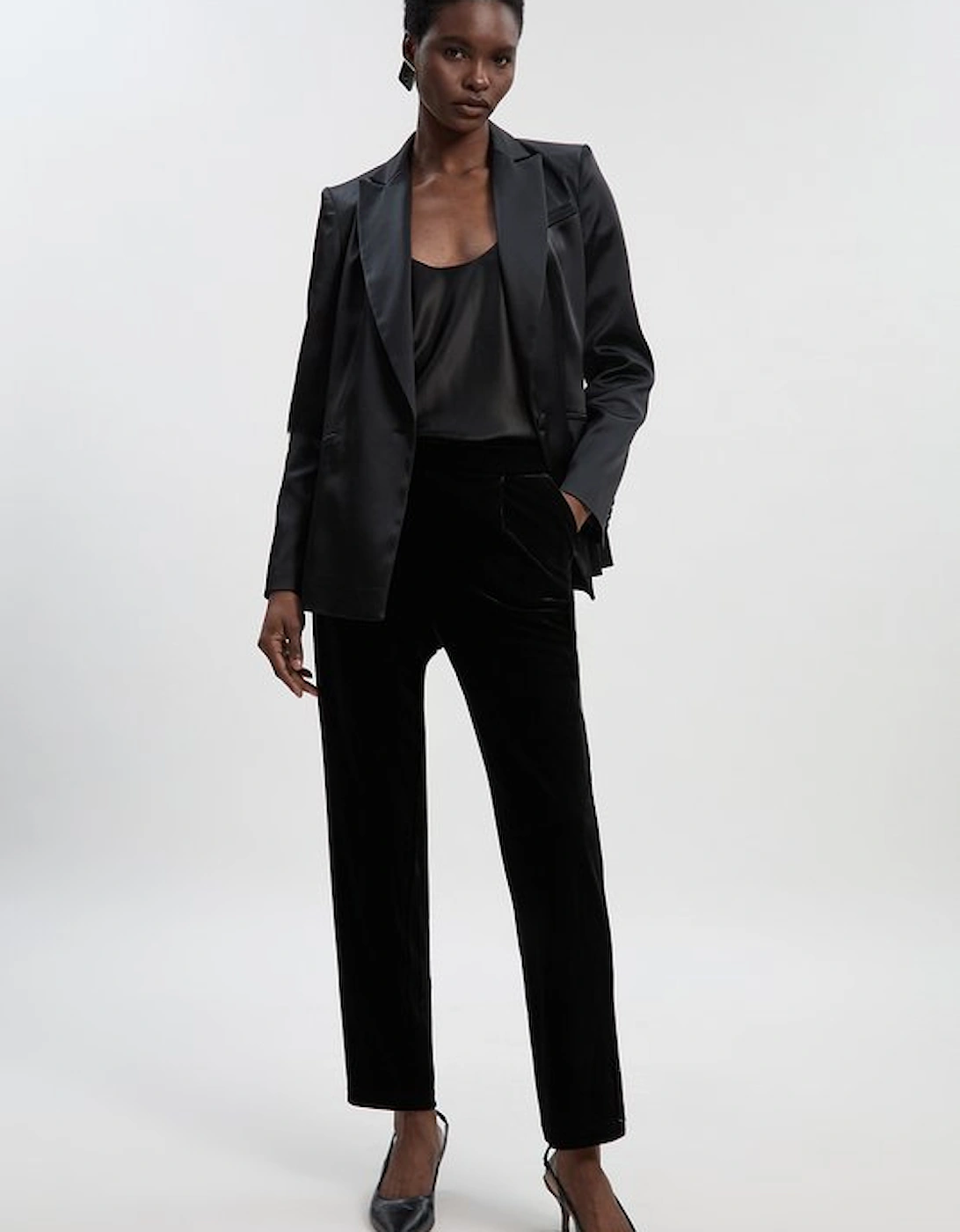 Petite Tailored Velvet High Waist Slim Leg Trouser, 2 of 1