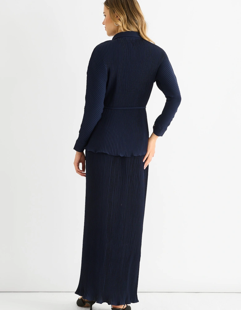 Navy Plisse Elasticated Waist Maxi Skirt