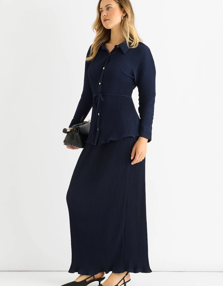 Navy Plisse Elasticated Waist Maxi Skirt
