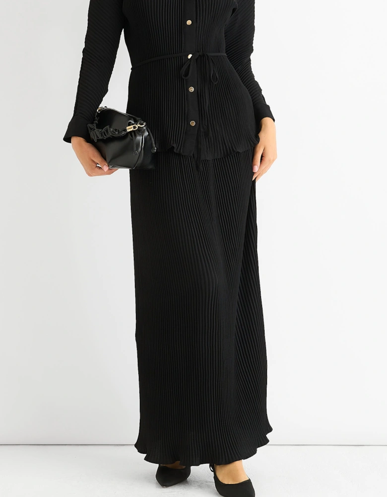 Black Plisse Elasticated Waist Maxi Skirt