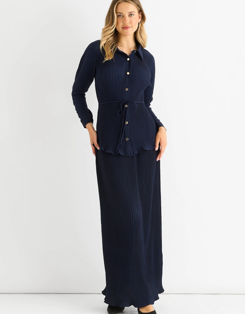 Navy Plisse Elasticated Waist Maxi Skirt