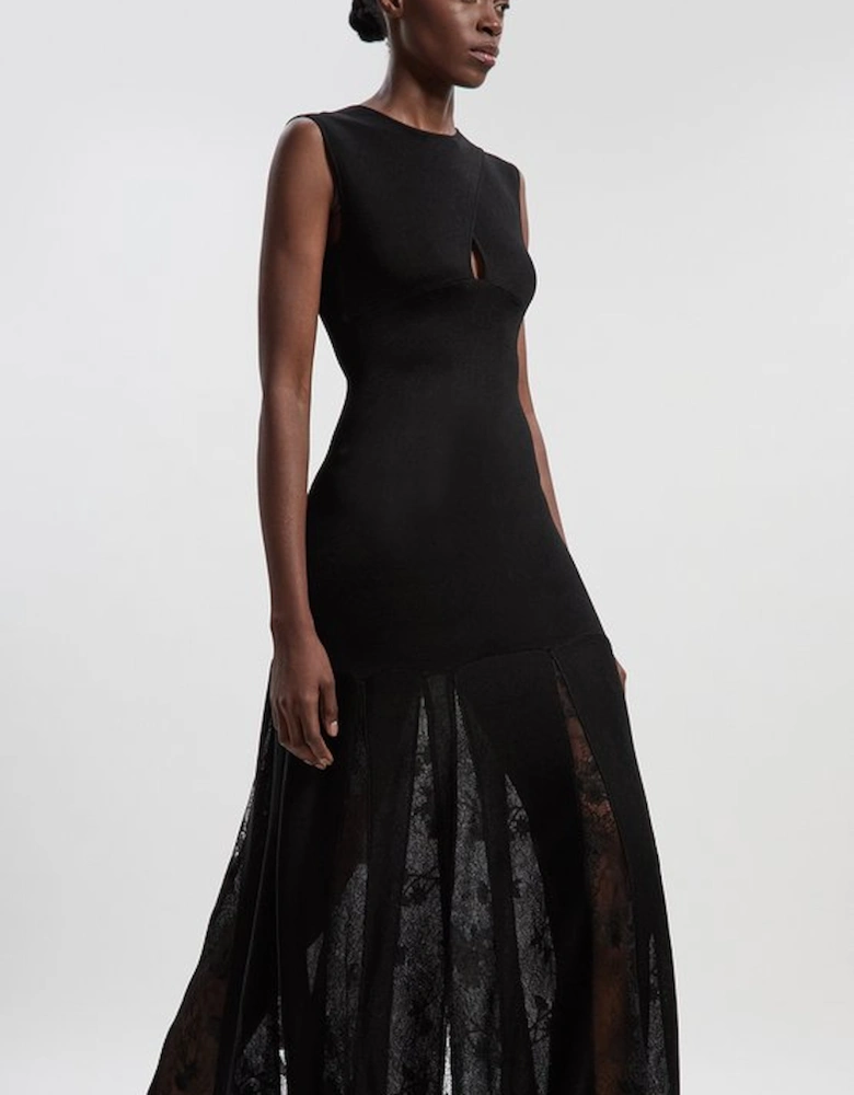 Petite Viscose Blend Slinky Sheer Lace Detail Knit Maxi Dress