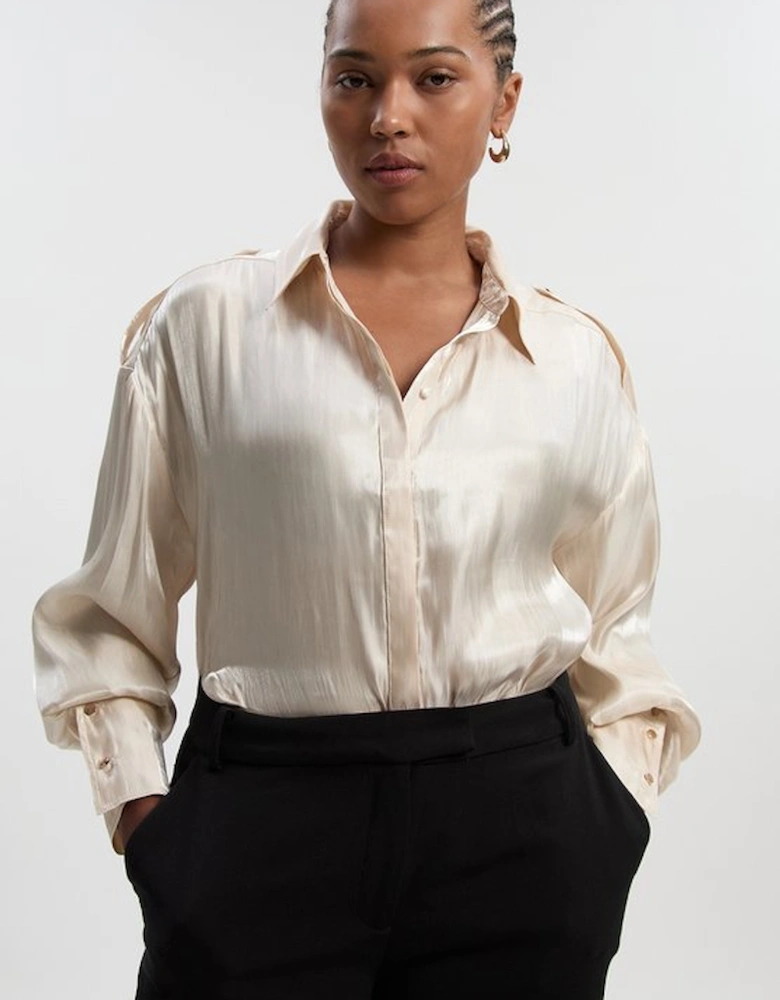 Plus Size Metallic Woven Collared Shirt