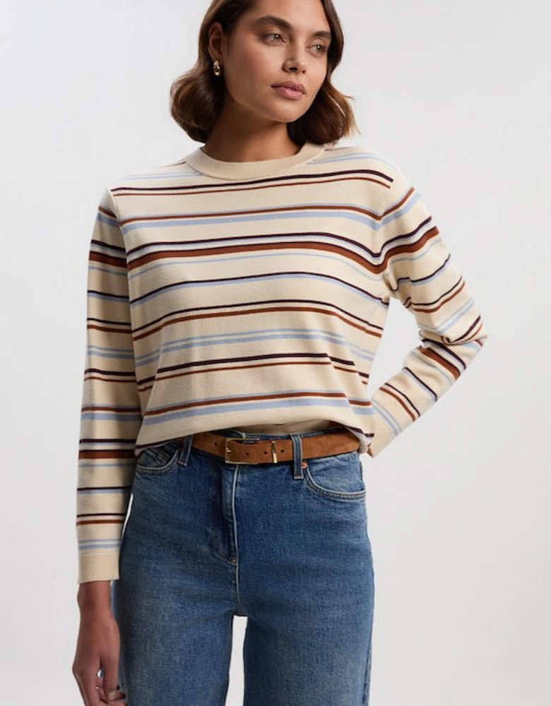 Stripe Viscose Blend Crew Neck Knit Top