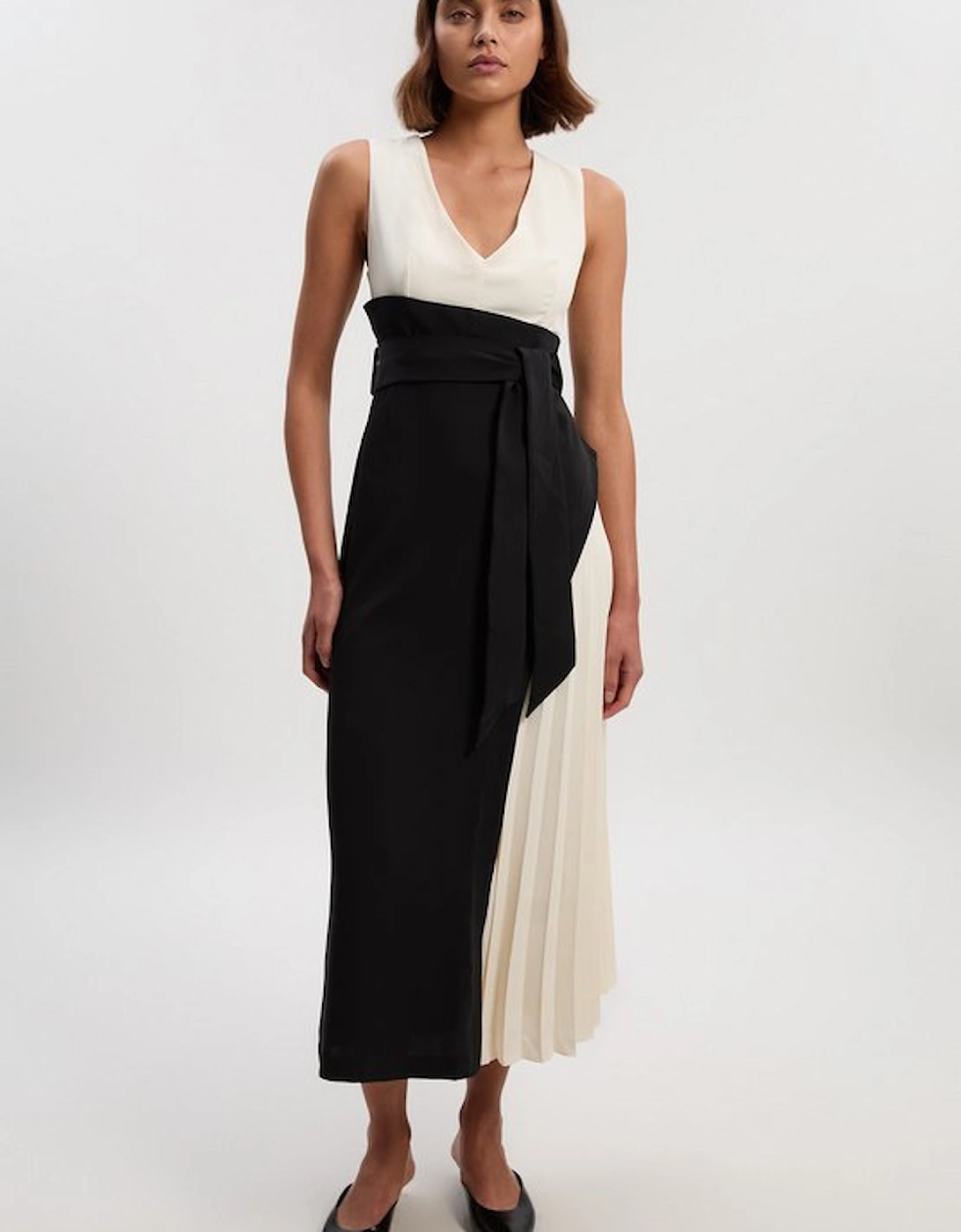 Soft Tailored Colour Block Side Pleated Midi Dress, 4 of 3