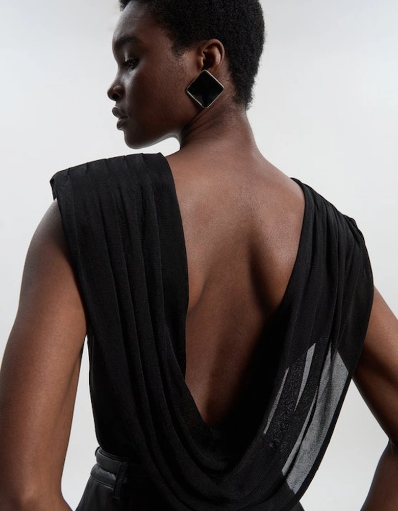 Viscose Blend Slinky Drape Plunge Back Knit Top