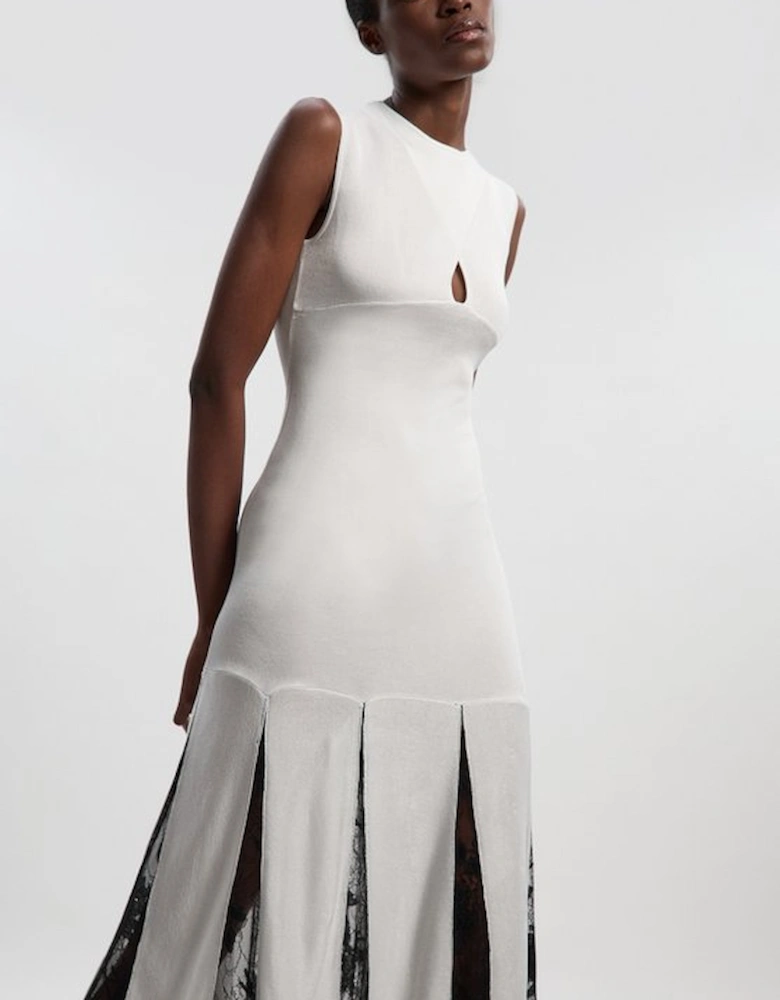 Tall Viscose Blend Slinky Sheer Lace Detail Knit Maxi Dress