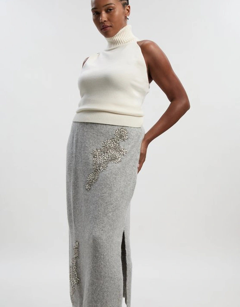 Plus Size Wool Blend Embellished Cosy Pencil Midi Skirt