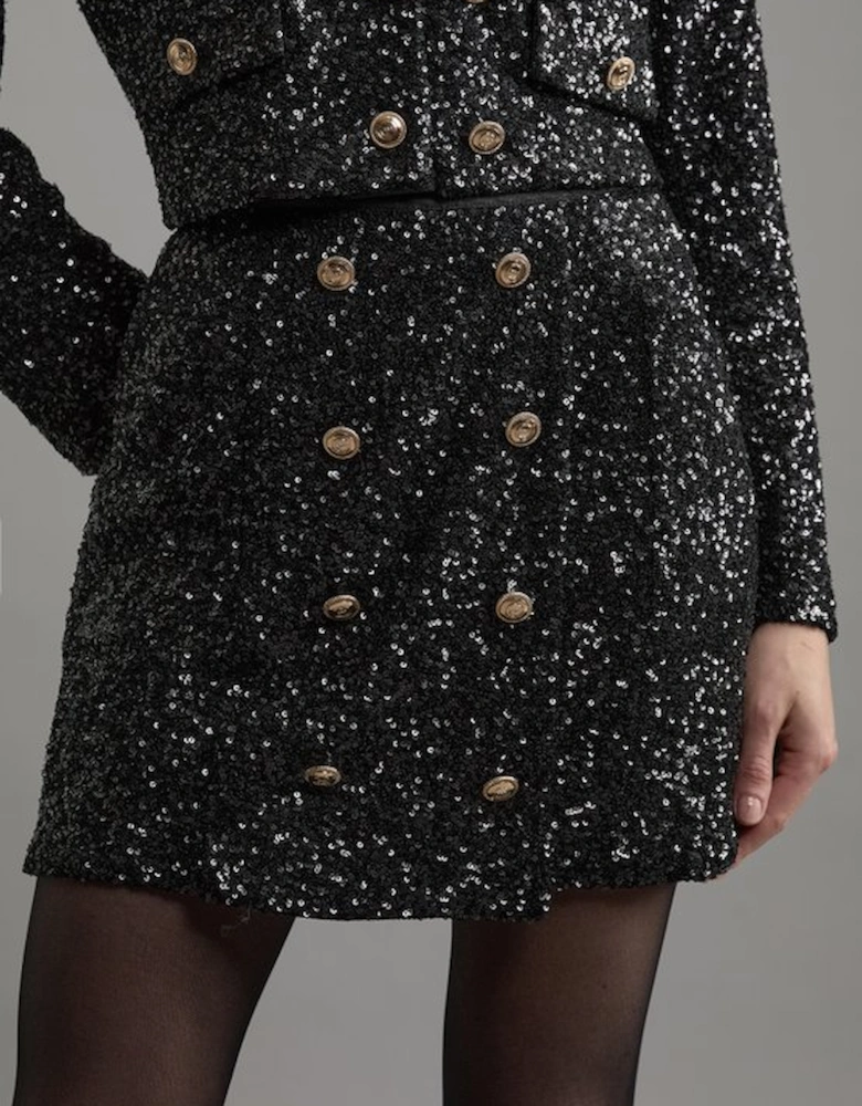Petite Sequin Tailored Wrap Over Mini Skirt