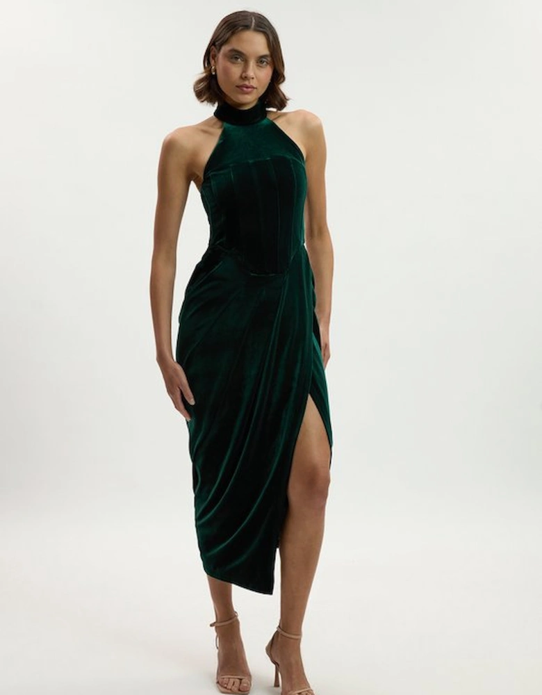 Tailored Velvet Halter Neck Maxi Dress