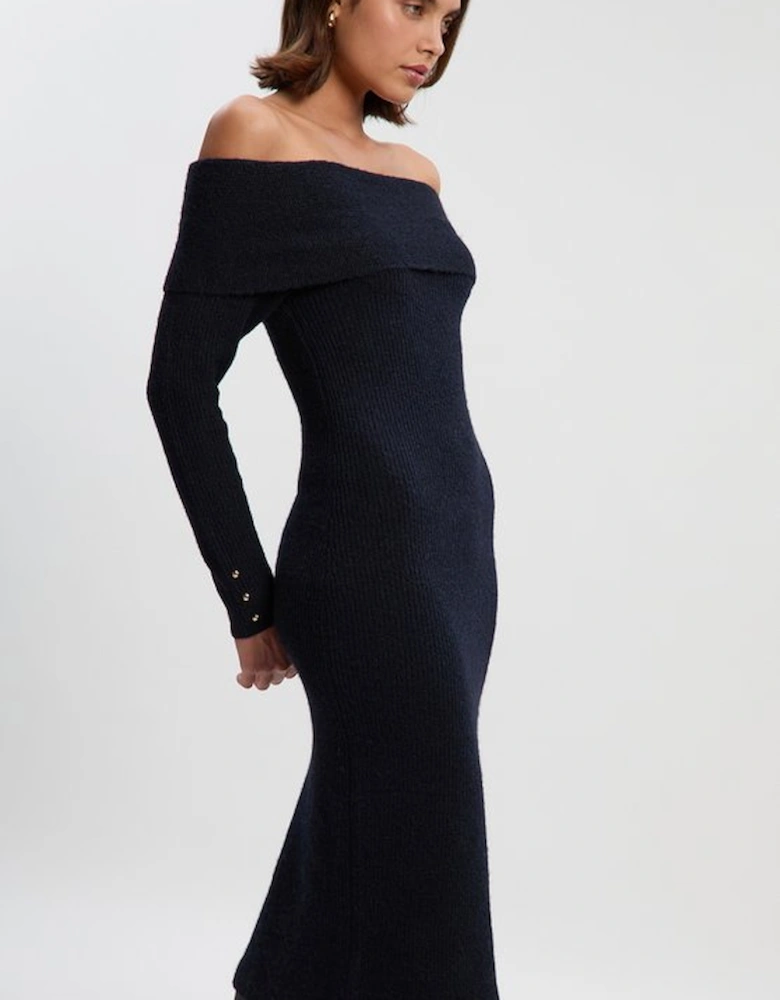 Wool Blend Cosy Bardot Knit Midi Dress