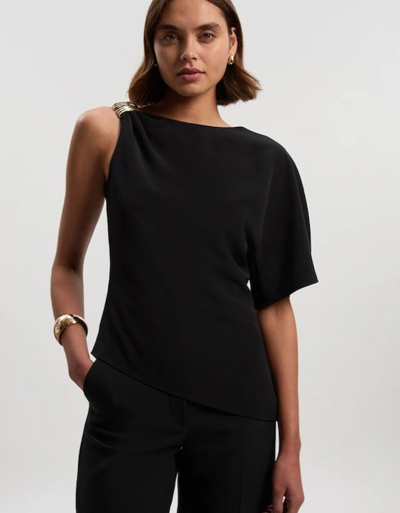 Soft Tailored Trim Detail Asymmetric Top