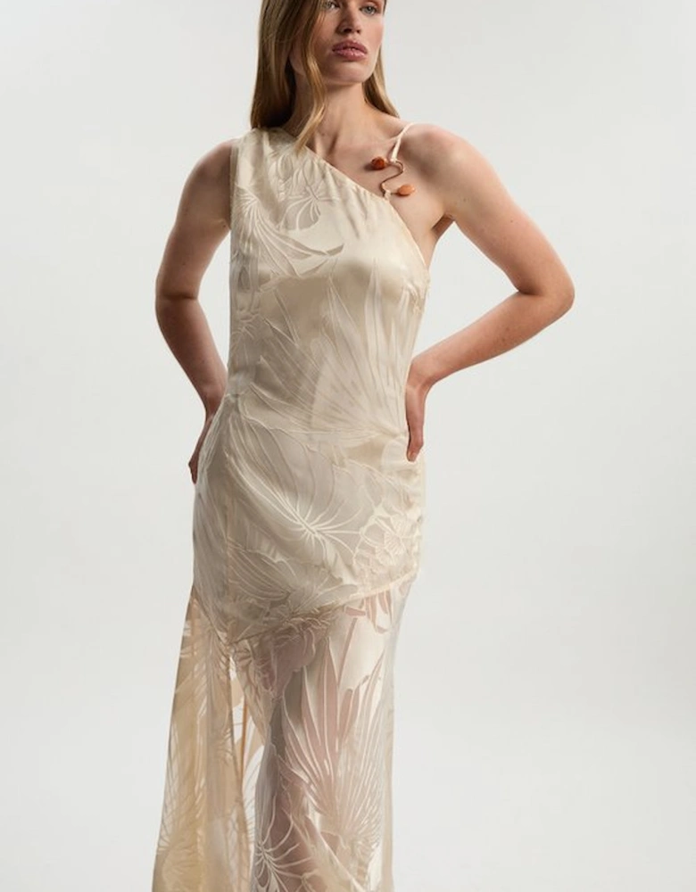 Devoure One Shoulder Woven Maxi Dress With Trim Detail