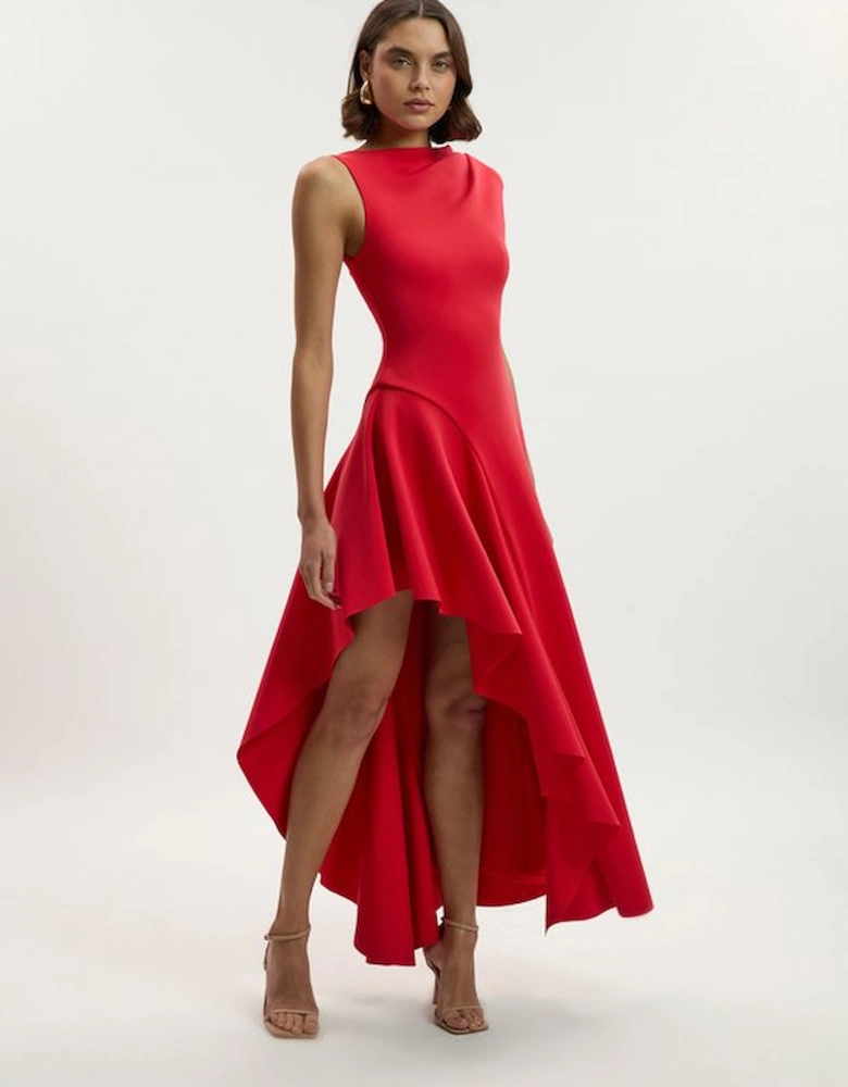 Scuba Drama Ruffle Hem Woven Maxi Dress