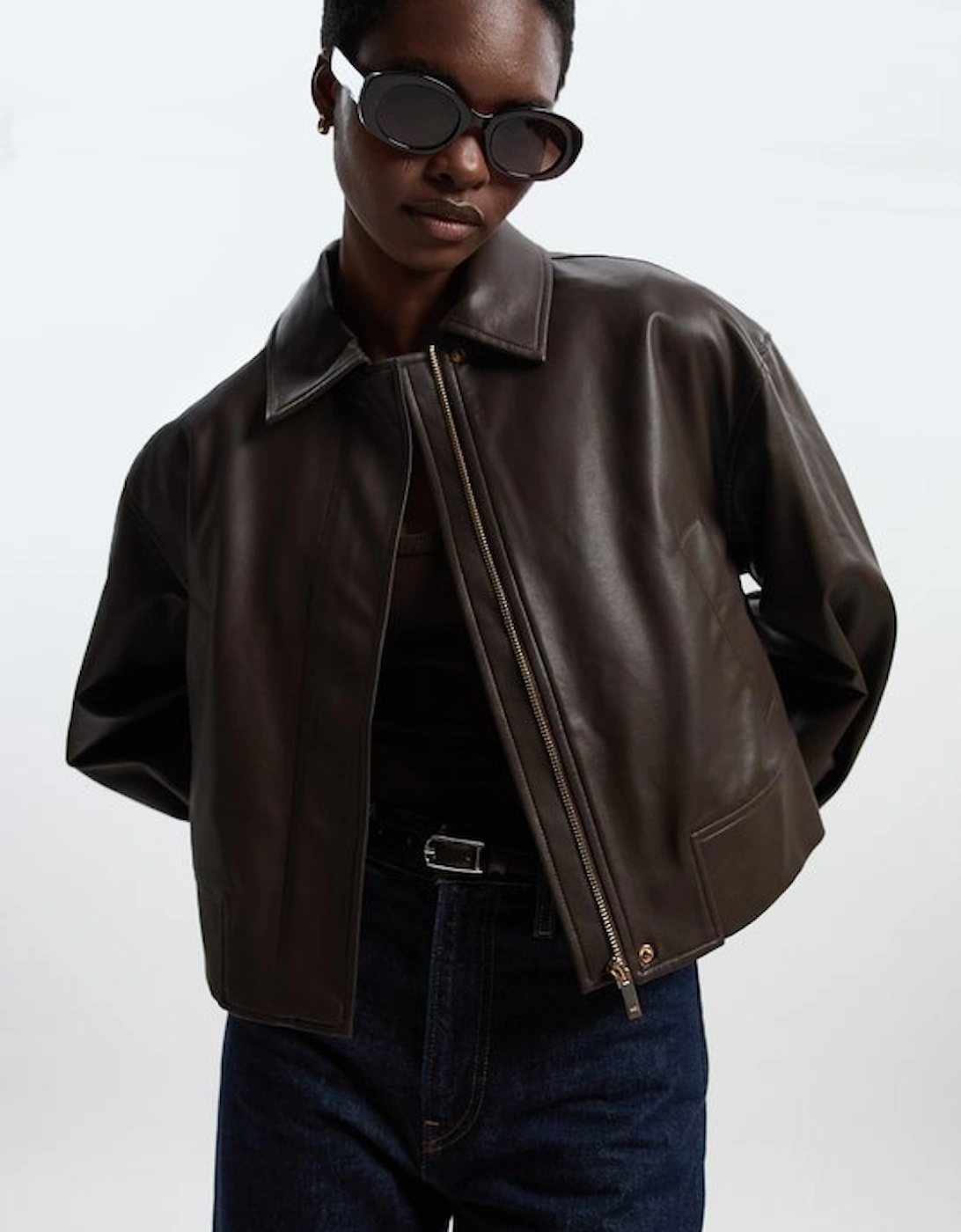 Faux Leather Tailored Bomber Jacket, 2 of 1
