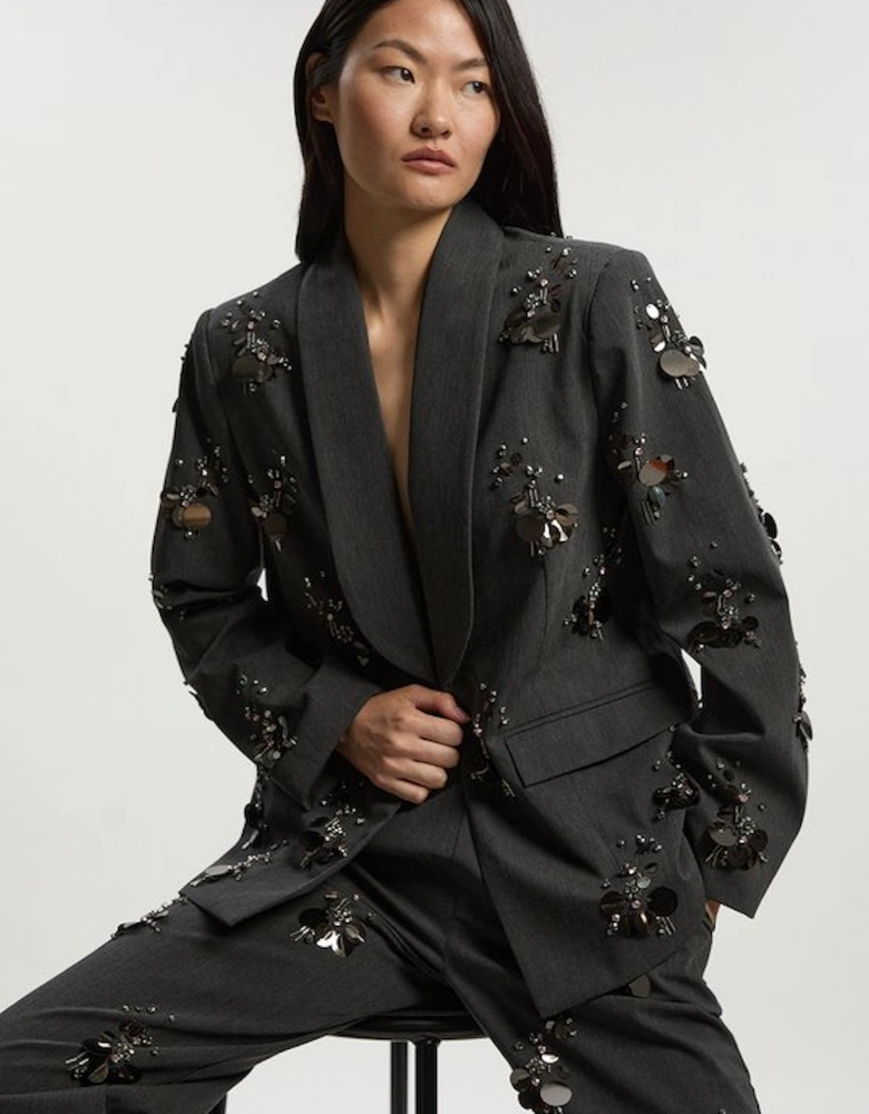 Cluster Sequin & Crystal Embellished Tailored Single Breast Blazer