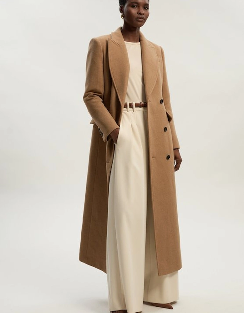 Wool Blend Tailored Fitted Maxi Coat