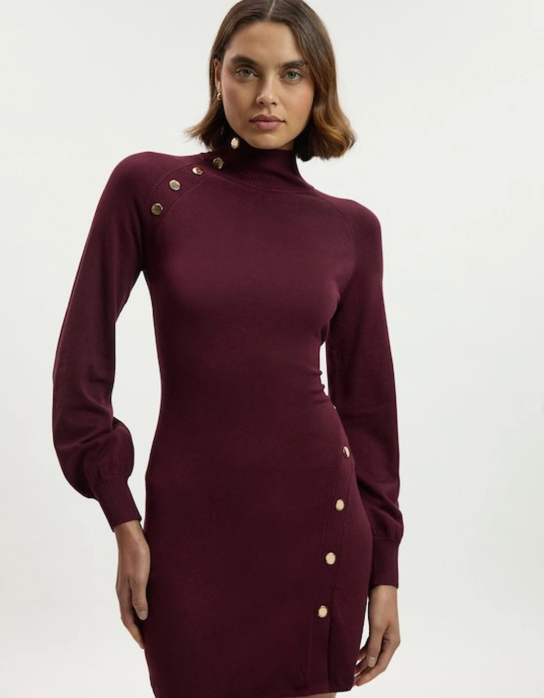 Viscose Blend Popper Detail Knitted Mini Dress, 2 of 1