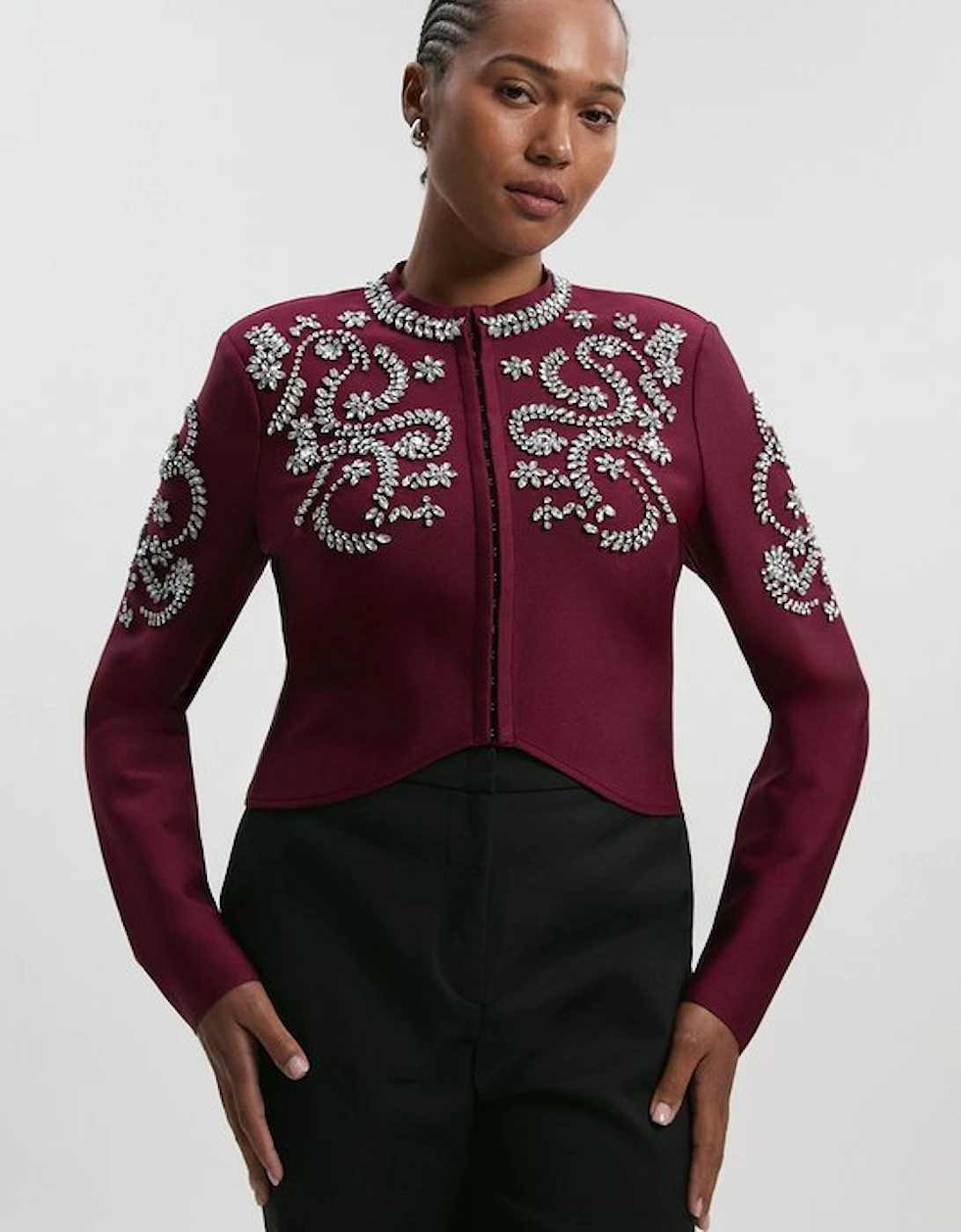 Plus Size Figure Form Bandage Embellished Knit Jacket, 4 of 3