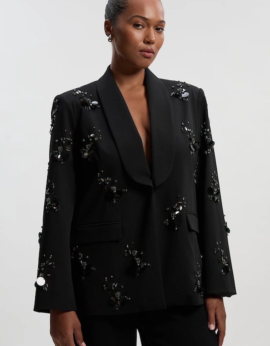Plus Size Cluster Sequin & Crystal Embellished Tailored Single Breast Blazer, 5 of 4