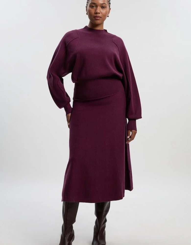 Plus Size Wool Look Rounded Sleeve Knit Midi Dress