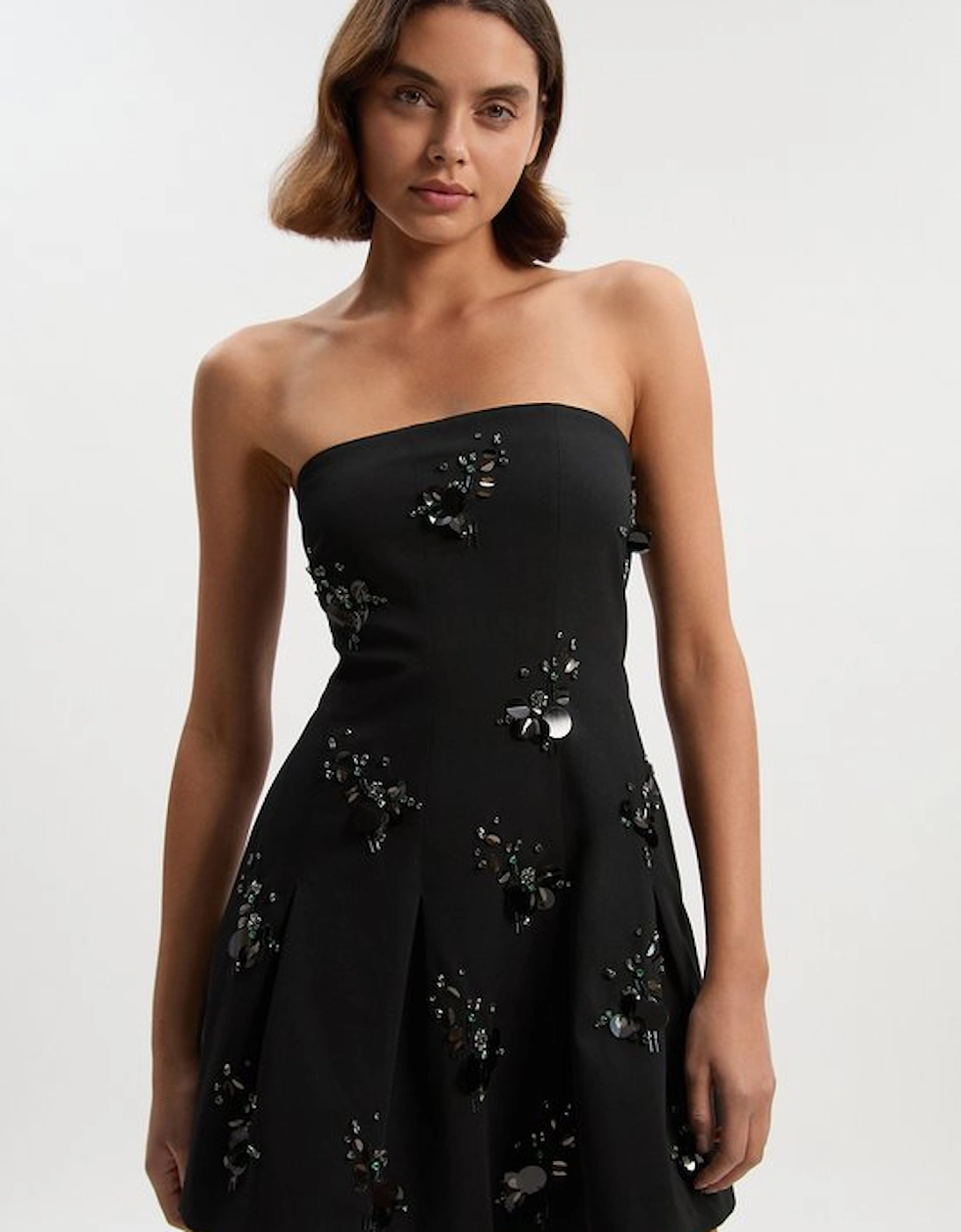 Petite Cluster Sequin & Crystal Embellished Bandeau Tailored Mini Dress, 4 of 3