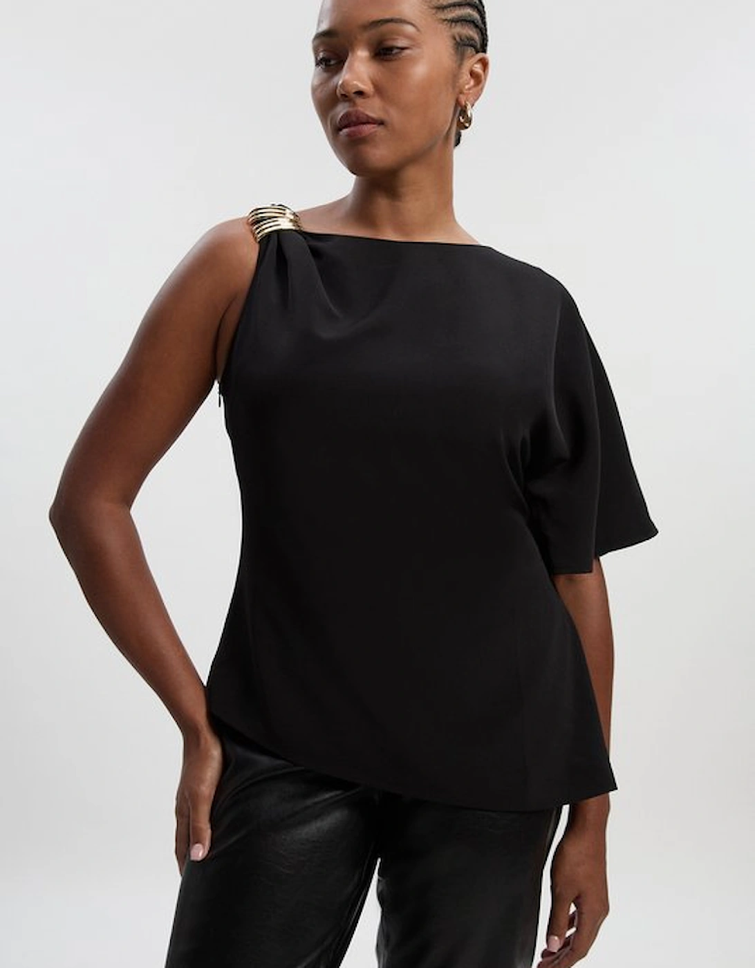 Plus Size Soft Tailored Trim Detail Asymmetric Top, 2 of 1