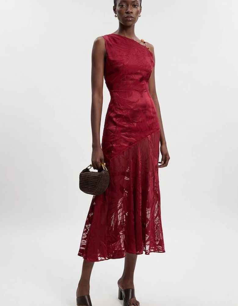 Devoure One Shoulder Woven Maxi Dress With Trim Detail