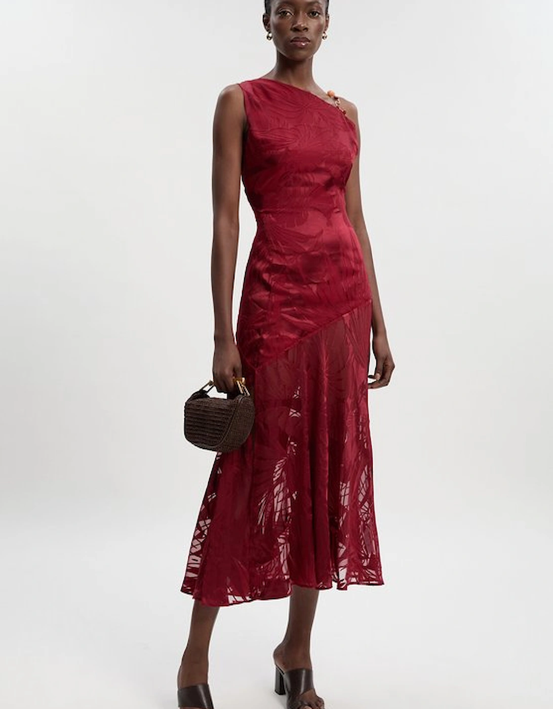 Devoure One Shoulder Woven Maxi Dress With Trim Detail, 2 of 1