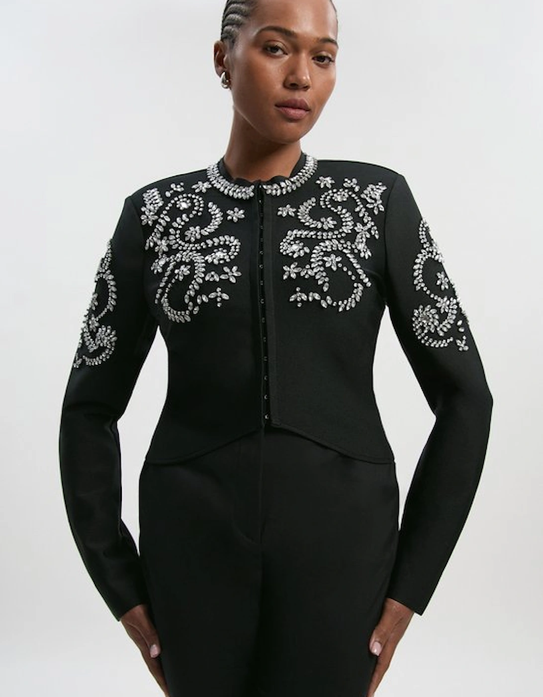 Plus Size Figure Form Bandage Embellished Knit Jacket, 5 of 4