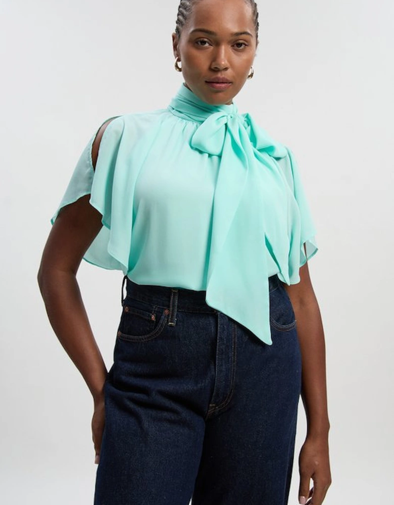 Plus Size Pussy Bow Tie Woven Georgette Blouse