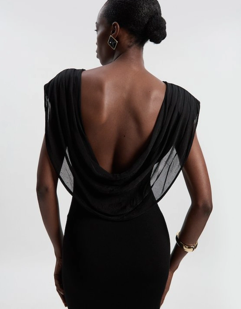 Viscose Blend Slinky Drape Plunge Back Knit Maxi Dress