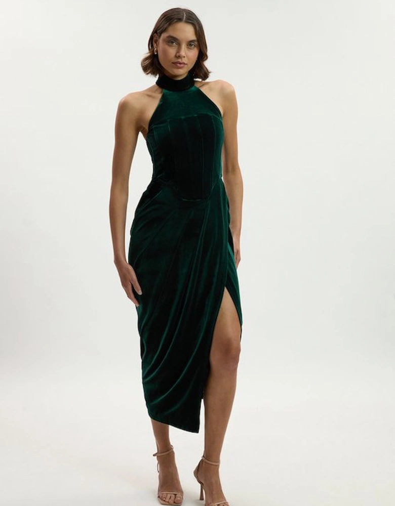 Tall Tailored Velvet Halter Neck Maxi Dress