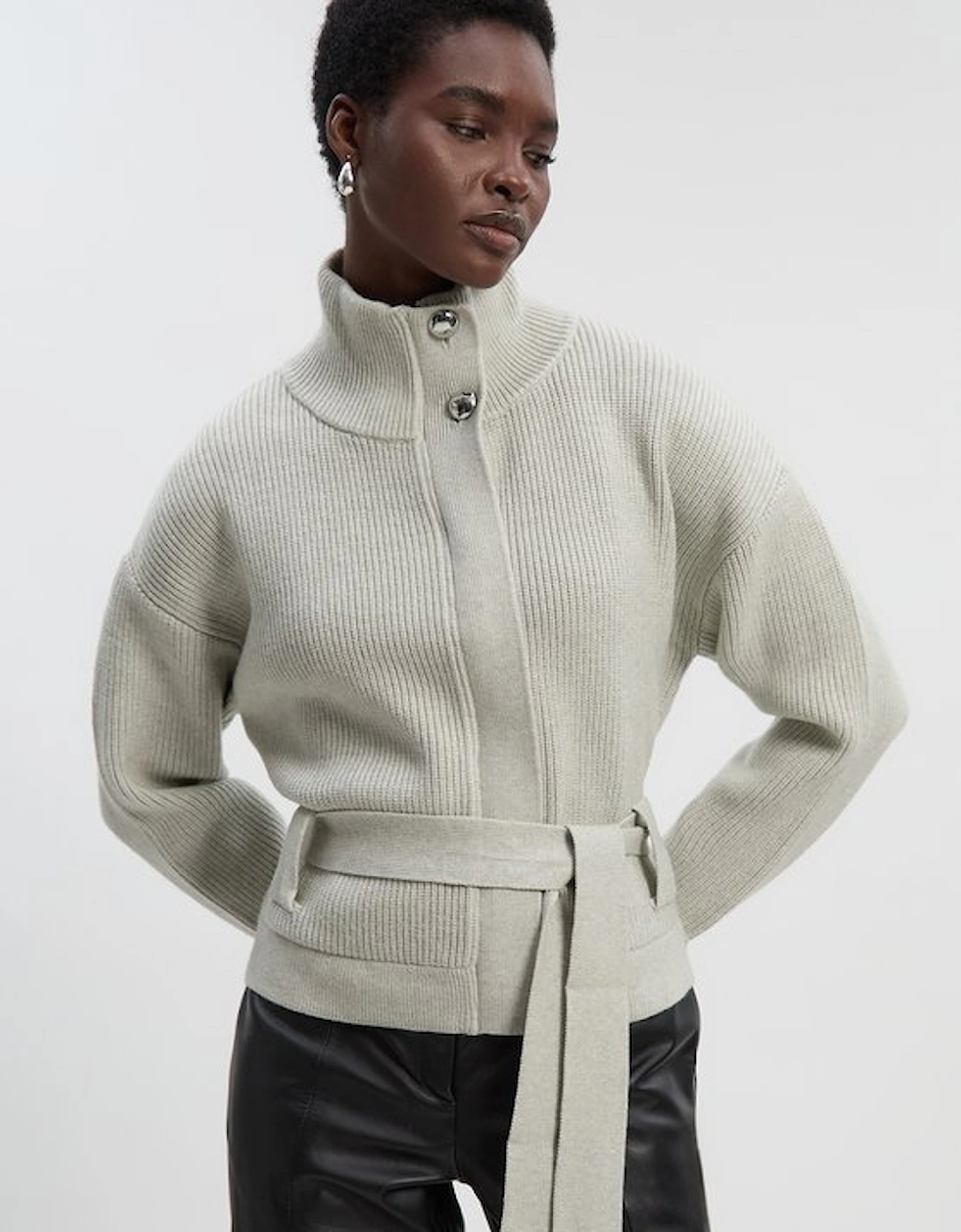 Cable Knit Belted Funnel Neck Jacket, 2 of 1