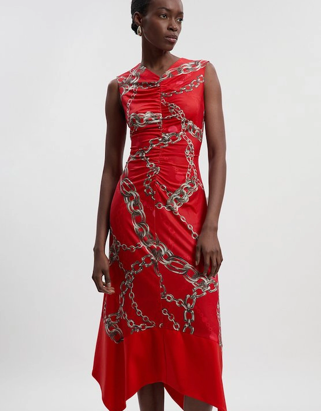 Chain Print Crepe Hanky Hem Midi Dress, 2 of 1