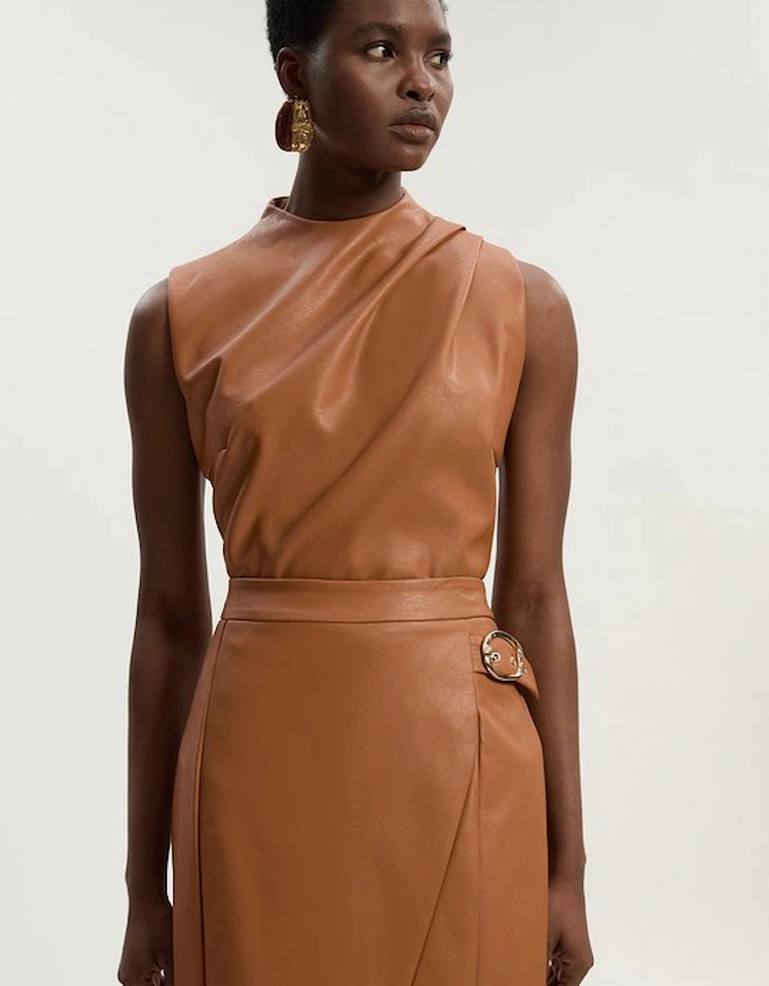 Faux Leather Drape Sleeveless Top, 2 of 1