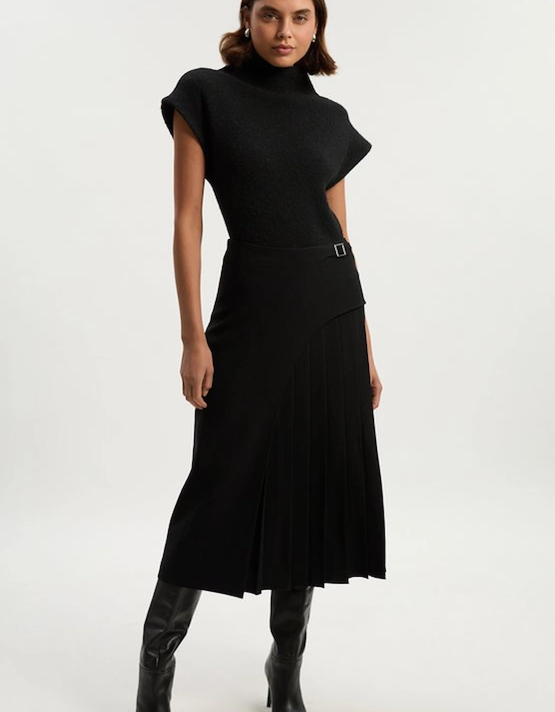 Tailored Buckle Detail Pleated Midi Skirt, 2 of 1