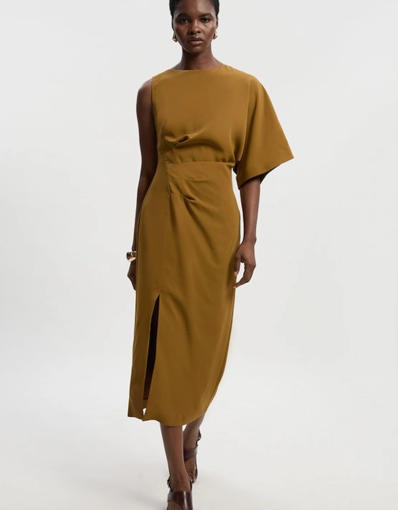 Soft Tailored Asymmetric Sleeve Midi Dress