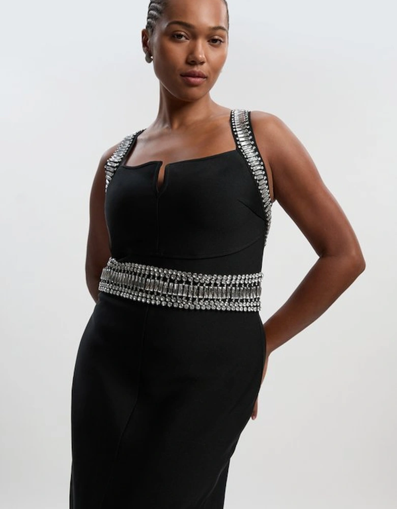 Plus Size Bandage Figure Form Knit Embellished Maxi Dress