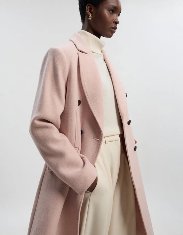 Wool Fitted Double Breasted Tailored Midi Coat