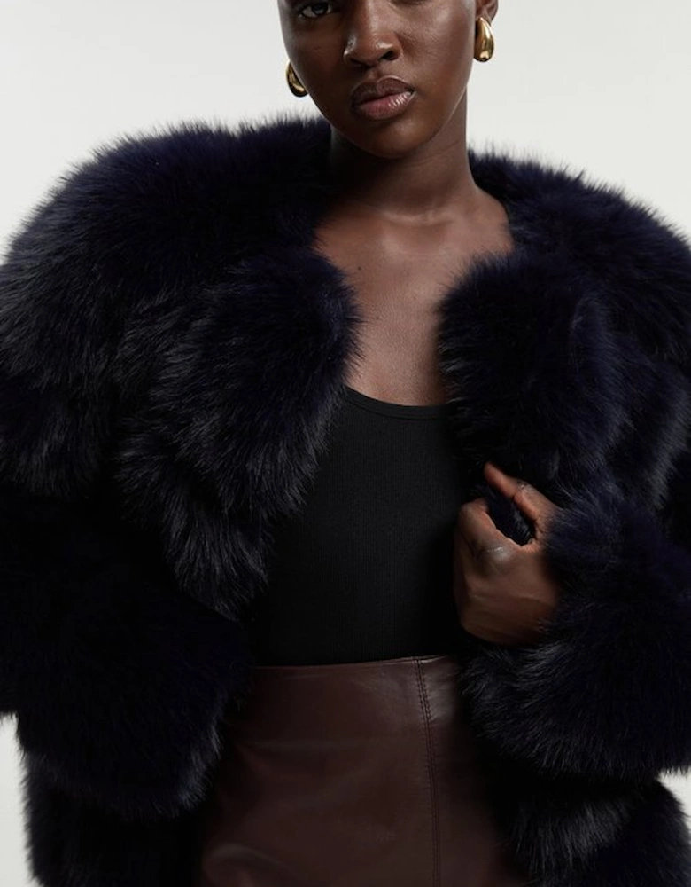 Faux Fur Panelled Long Sleeve Jacket