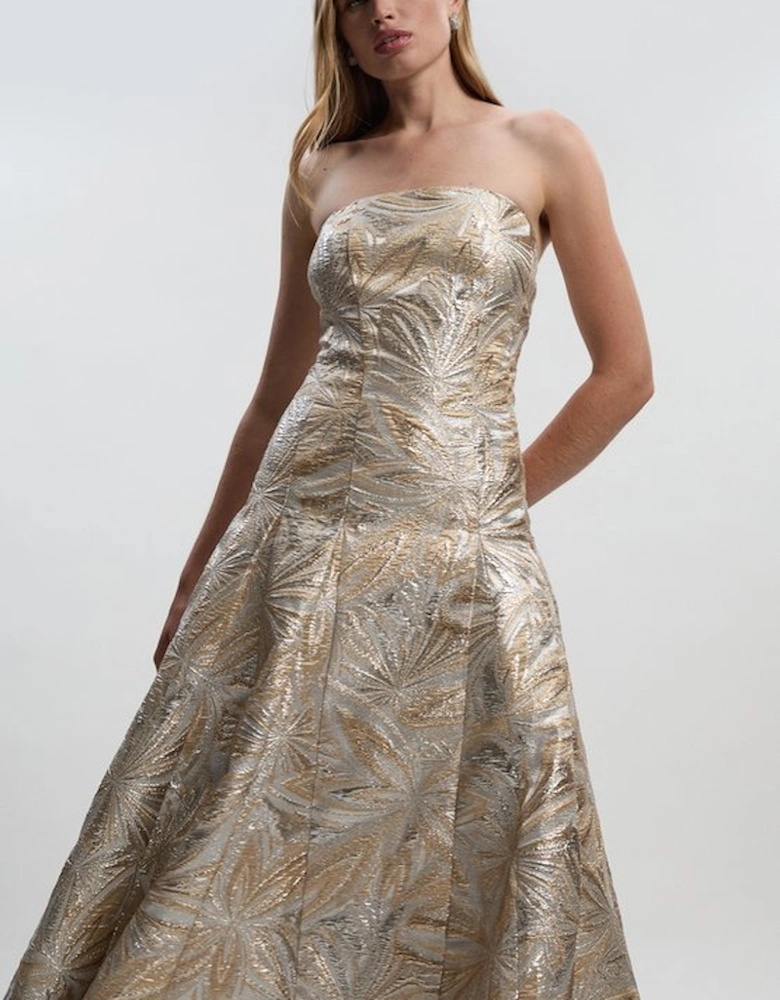 Jacquard Bandeau Full Skirted Midi Dress