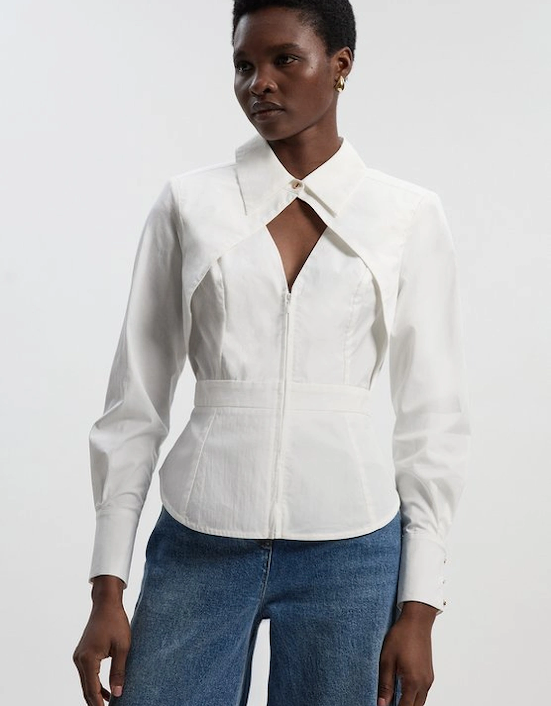 Stretch Cotton Cut Out Detail Woven Shirt, 2 of 1