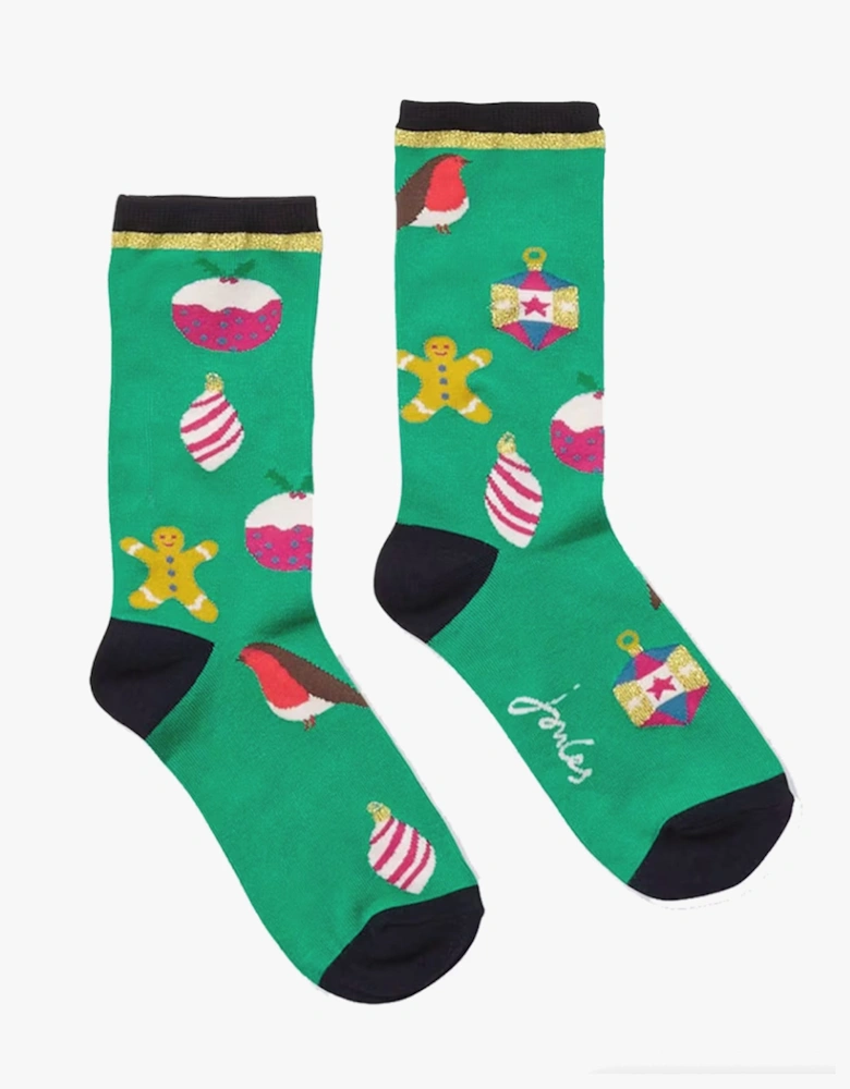 GIFT SOCK Womens Socks Green Xmas: UK 4-8
