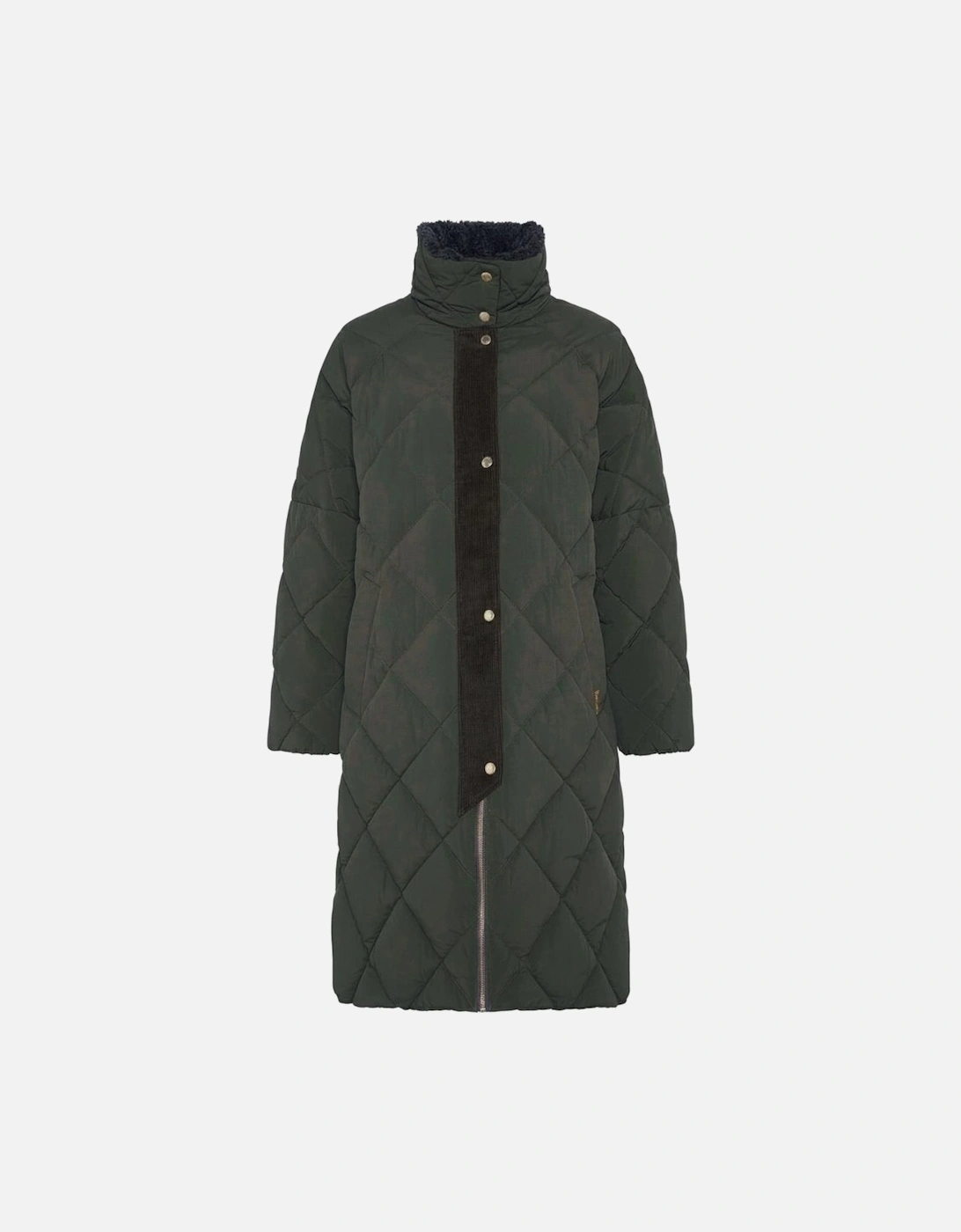 Women's Barbour Kirkton Womens Long Puffer Jacket - Olive/Ancient - Black - Size: 16