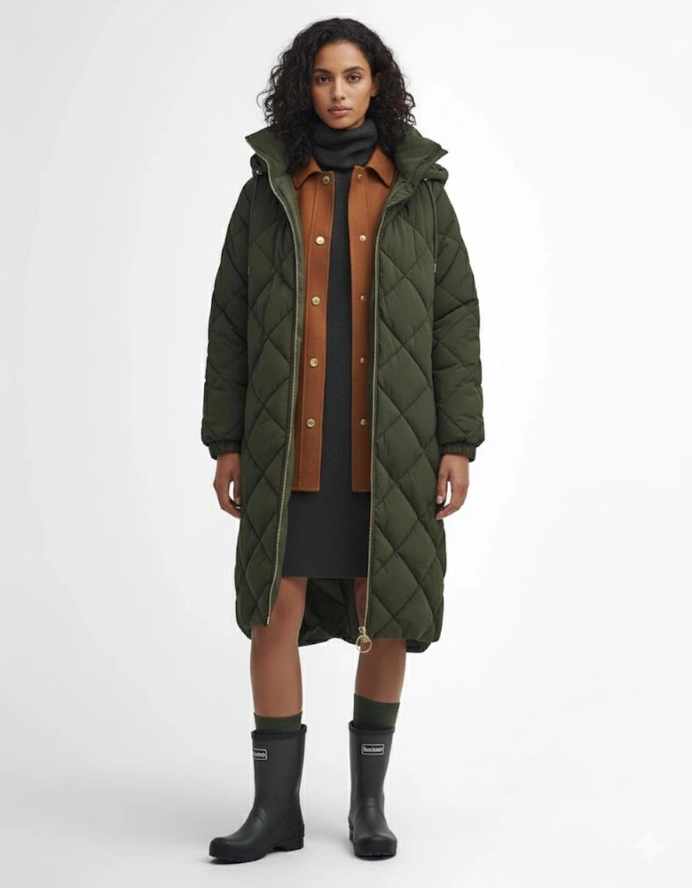 Kirkton Womens Long Puffer Jacket - Olive/Ancient