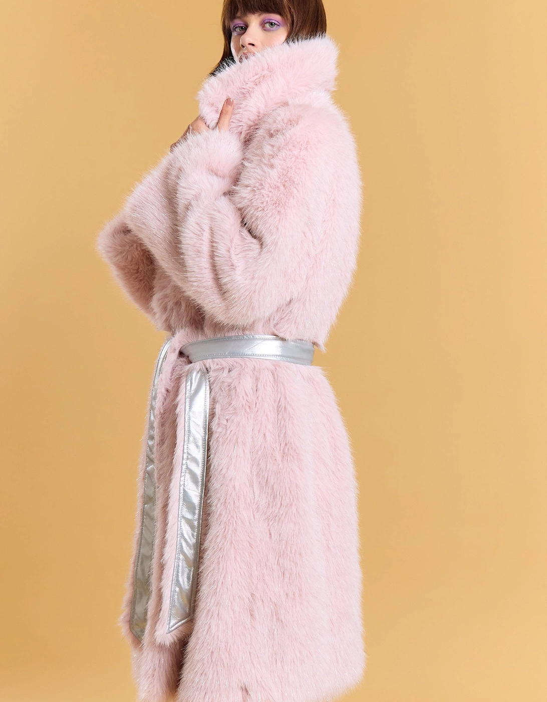 Pink Bamboo Metallic Faux Fur Maxi Coat, 5 of 4