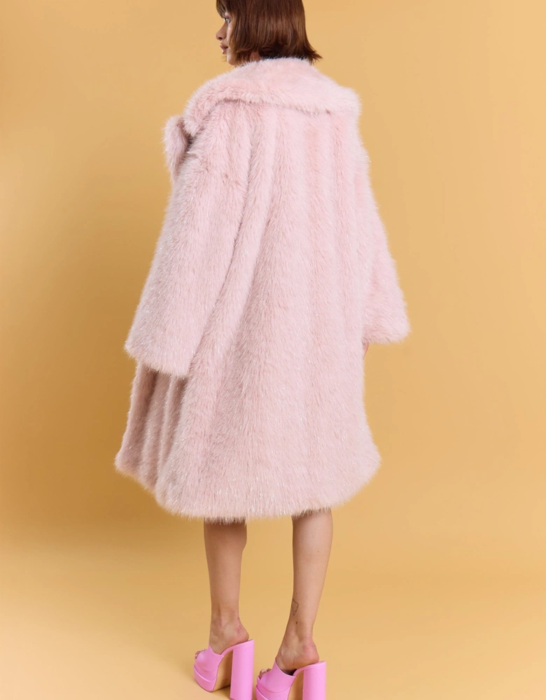 Pink Bamboo Metallic Faux Fur Maxi Coat