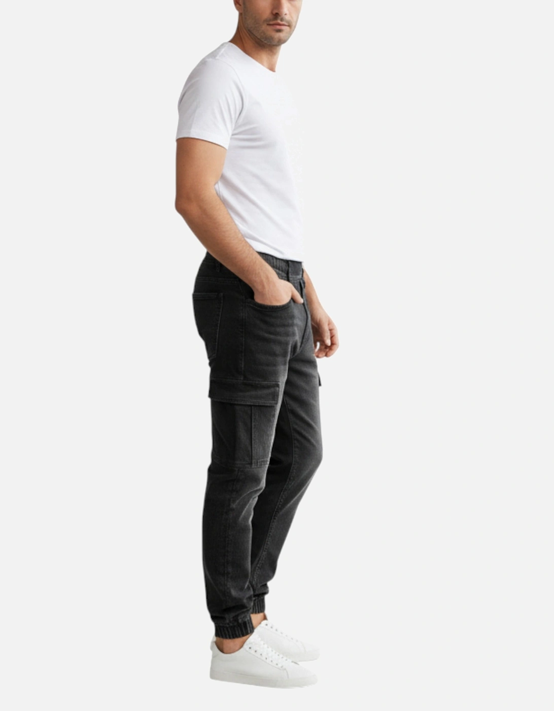 Mens Cargo Denim Jeans Regular Fit Joggers