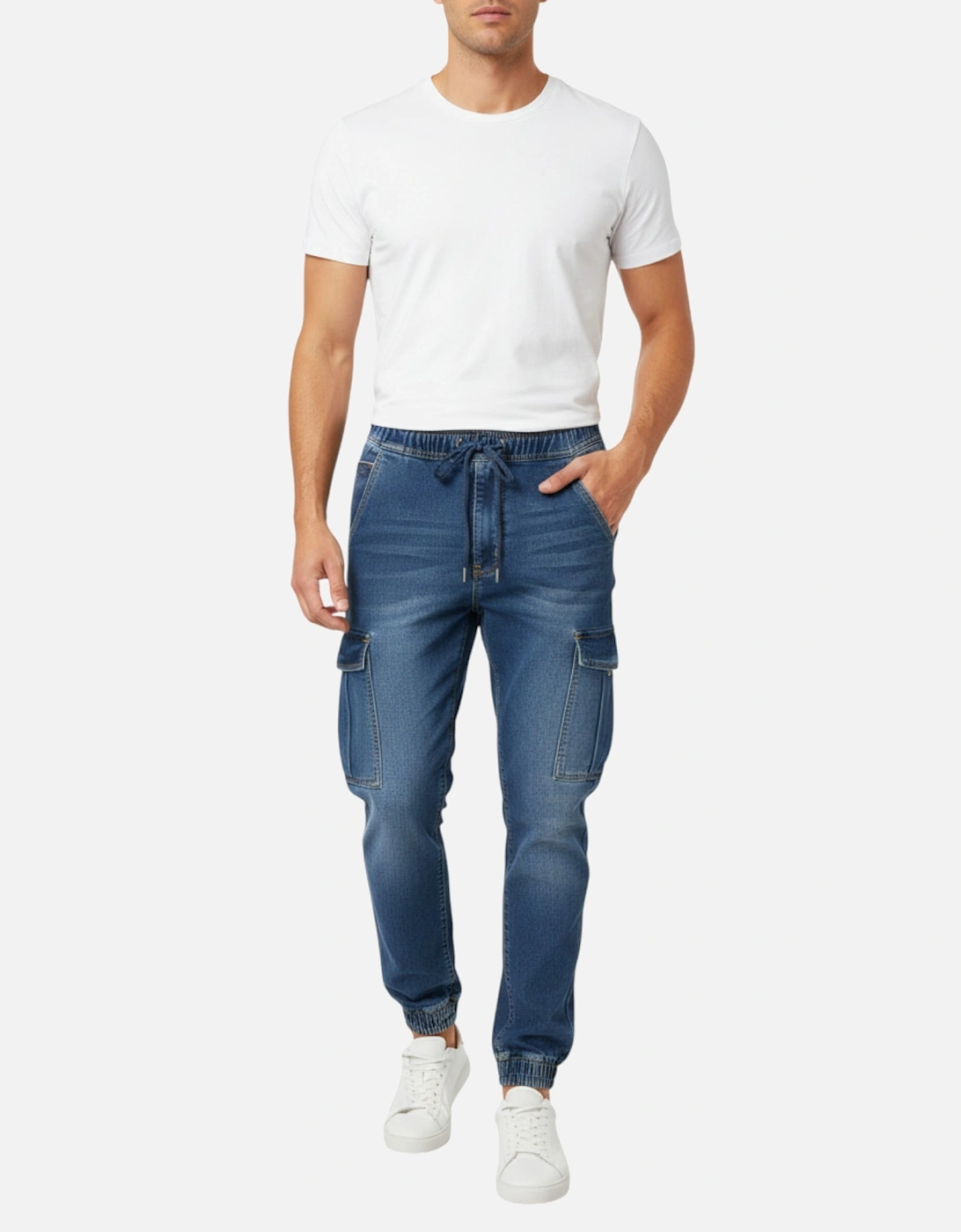 Mens Cargo Denim Jeans Regular Fit Joggers, 8 of 7